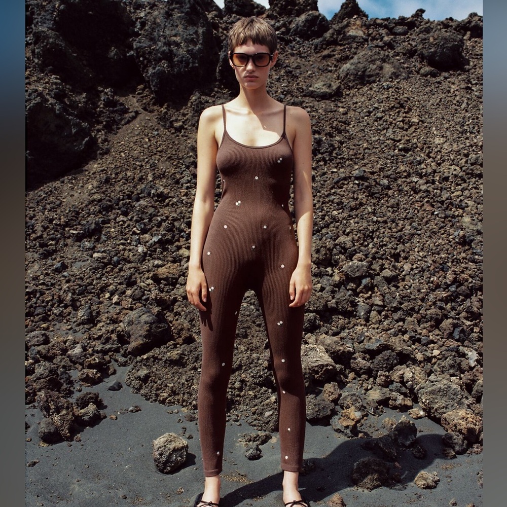 Zara brown ribbed jumpsuit